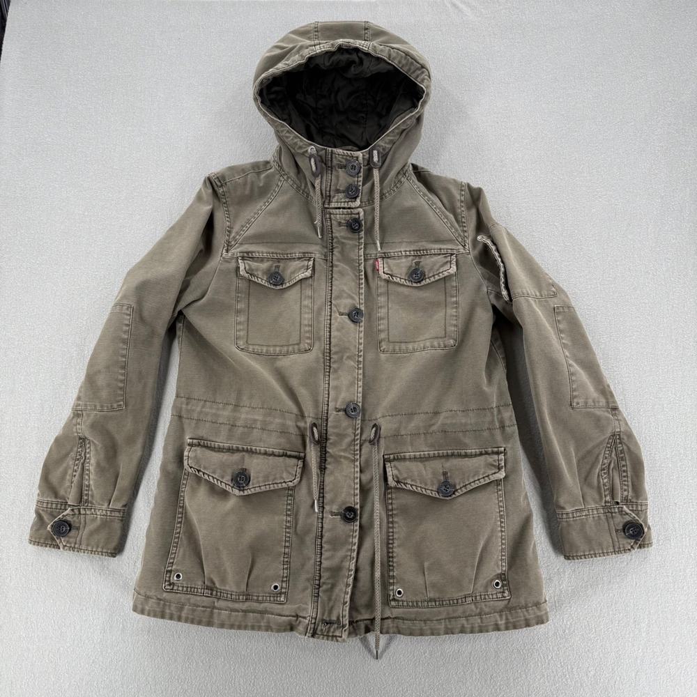 Levi's Army Green Hooded Military Field Jacket Utility Parka Men Size Large